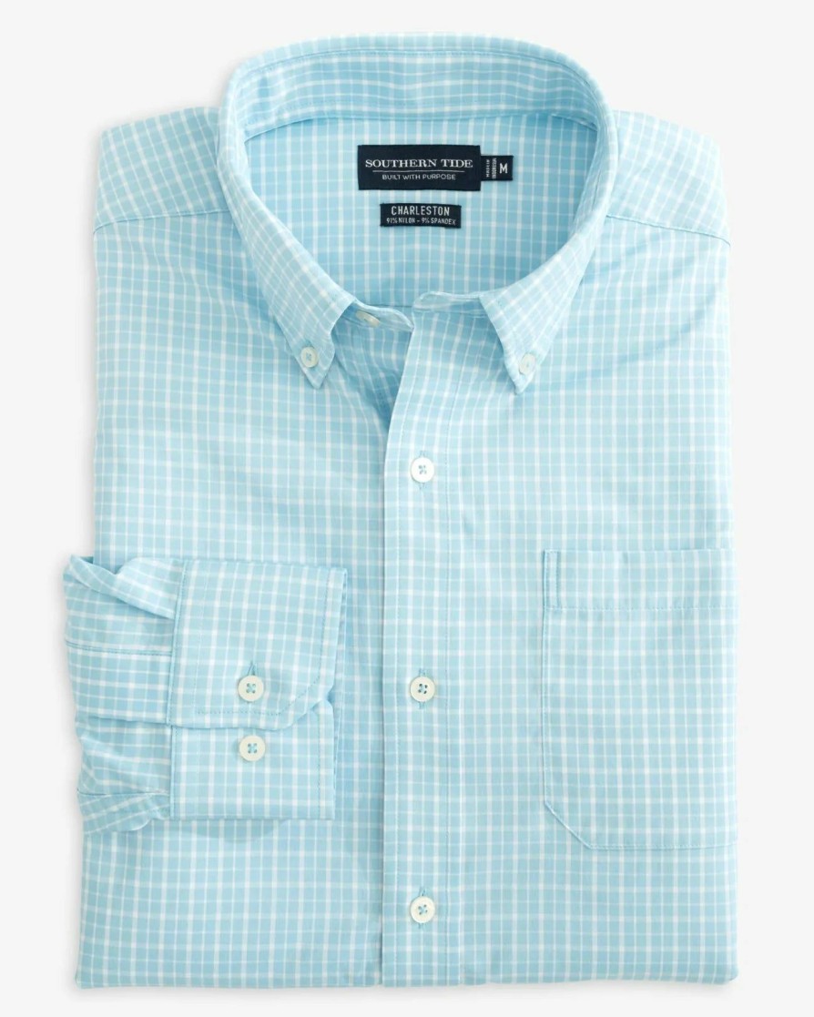 Men * | Limit Offer Southern Tide Brrr Charleston Beaumont Plaid Sport Shirt Rain Water